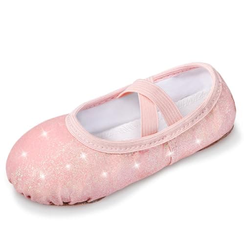 Image of Comfyouth Ballet Shoes for Girls Glitter Dance Shoes Split Sole Ballet Flats Leather Ballerina Dance Slippers for Childrens Toddlers Kids Pink
