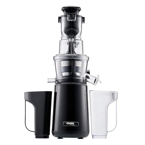 Image of Cooks Professional Slow Masticating Juicer | Powerful 400W Cold Press Fruit Veg Juice Extractor with Wide Chute, 1000ml Jug & 900ml Pulp Container | Nutrient Packed | High Yield | Quiet Motor | Black