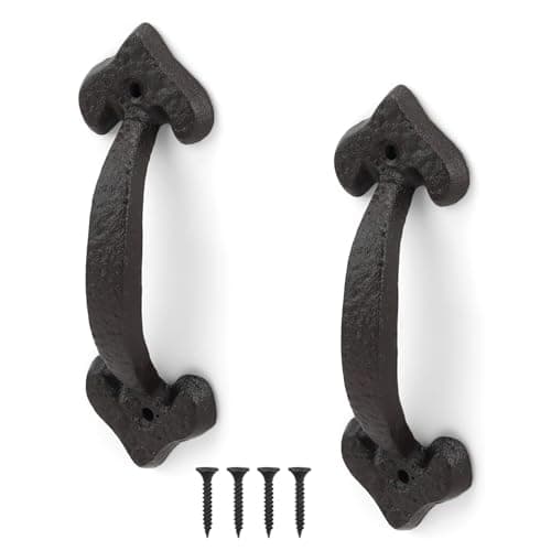 Image of KLEHOPE 2 Pieces Black Gate Handle, Cast Iron Vintage Door Handle Pull, Length 170mm, Shed Door Handles, Screws Included, Suitable for Sheds, Barn, Garages, Cupboards, Bathroom Handles
