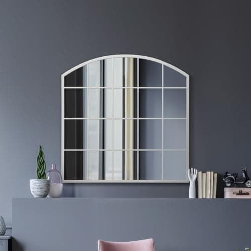 Image of MirrorOutlet The Arcus - White Framed Window Modern Full Length Arched Leaner/Wall Mirror 39" X 39" (100CM X 100CM) Silver Mirror Glass with Black All weather Backing.