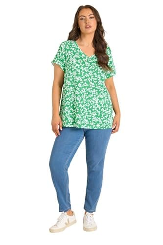 Image of EVANS Curve Floral Pleat Front Top - Women's - Plus Size Curve Green