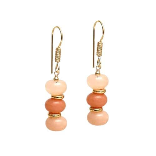 Image of Gempires Peach Moonstone Beads Beaded Drop Dangle Earrings For Women New Beginning Jewelry Lightweight Gemstone Handmade Crytsal Earrings