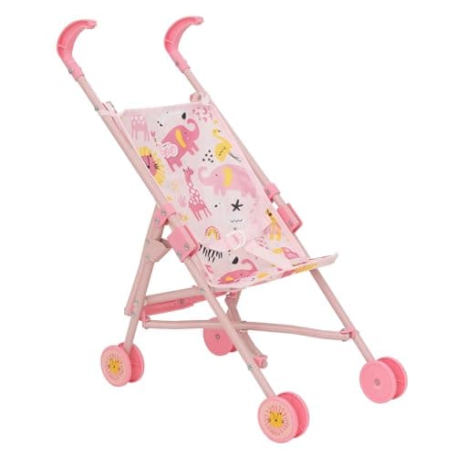 Image of BabyBoo Single Stroller | Pink Jungle Baby Doll Pushchair | Toy Dolls Buggy with Umbrella Fold | Lightweight Stroller for Kids | Perfect Role Play Toy for Boys & Girls | Ages 2+