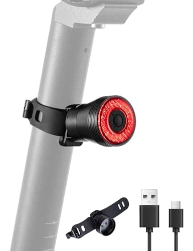 Image of ROCKBROS Smart Bike Tail Light, Brake Sensing Bicycle Rear Light, Auto On/Off, USB-C Rechargeable Cycling LED Taillight, IP65 Waterproof, 4 Lighting Modes, Seatpost Mount for Road Bike, MTB & Ebike