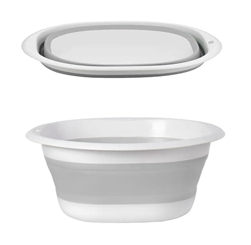 Image of 5L Collapsible Washing Up Bowl, Portable Wash Basin Silicone Plastic Basket Multipurpose Outdoor Travel Basin Camping Sink, Space Saving Folding Washtub (Gray)