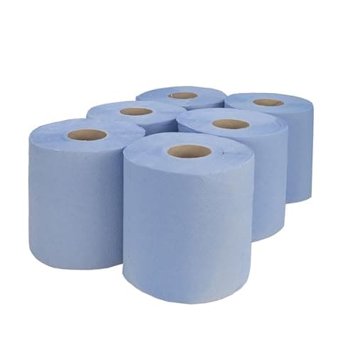Image of KARAN KING® 6 X Centre Feed Rolls Blue Tissue Paper Roll - Blue Centrefeed Rolls - Kitchen Roll - Kitchen Towel (2 Ply)