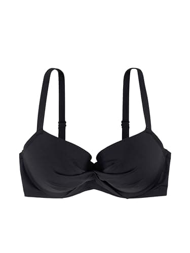 Image of DORINA AZORES Light Padded Bikini Top, Moulded Cups, Discreet Underwired Support, Twisted Fabric Detail, Adjustable Straps, Black, Back Clasp Closure