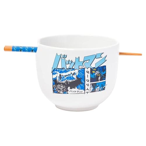 Image of Silver Buffalo DC Comics Batman Japanese Manga Panels Ceramic Ramen Noodle Rice Bowl with Chopsticks, Microwave Safe, 20 Ounces