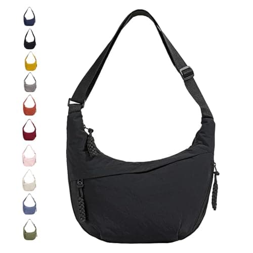 Image of GoPaw Nylon Crescent Bag for Women, Nylon Half Moon Bag Women Crossbody Bags with Adjustable Strap Dumpling Sling Crossbody Bags for Daily Use (Black)