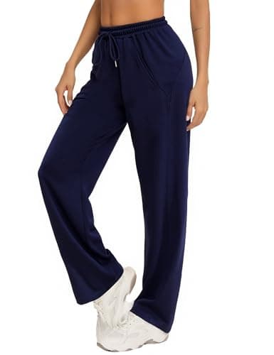Image of Litherday Joggers for Women Straight Leg Ladies Jogging Bottoms with Pockets High Waist Cotton Sweatpants Drawstring Sports Gym Fitness Yoga Loose Loungewear (Navy, L)