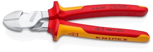 Image of KNIPEX High Leverage Diagonal Cutter, Chrome-Plated, 200 mm, VDE, Chrome Vanadium Steel, Piano Wire, Precision Cutting, Side Cutters, 74 06 200