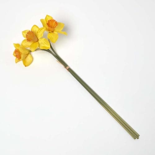 Image of HOMESCAPES Set of 3 Artificial Yellow Daffodils, Realistic Flowers with Long Stem, 55 cm