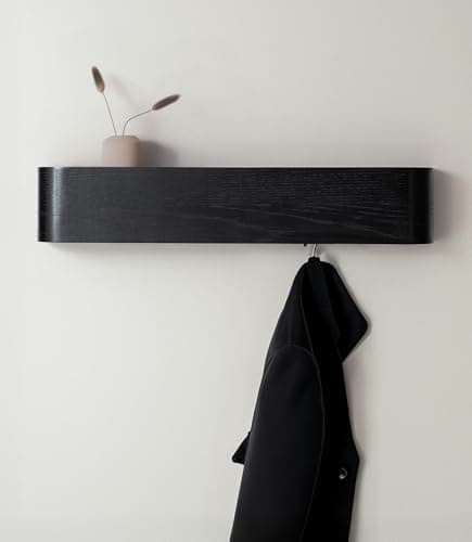 Image of Kazai. Wall-Mounted Coat Rack 'Toke' | Modern Design Coat Rack with Hidden Wall Hooks | Solid Wood Veneer Panel Coat Hanger | Oak, Black