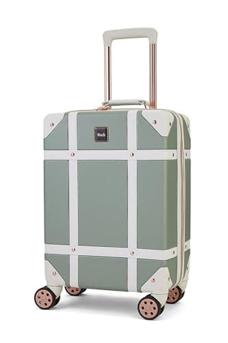 Image of Rock Vintage Small Hard Shell Cabin Suitcase in Sage Green - Nostalgic Design, Dual 360 Swivel-Wheels, Telescopic Handle, Impact-Resistant Material & TSA Combination Lock - 54 x 35 x 22.5 cm 3.2KG