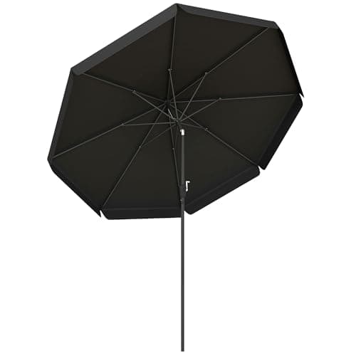 Image of Outsunny 2.7m Patio Parasol Garden Umbrellas with Aluminium Pole, UPF 50+ Outdoor Sun Shade Table Umbrella with Tilt, Crank, 8 Ribs, Ruffles, Black