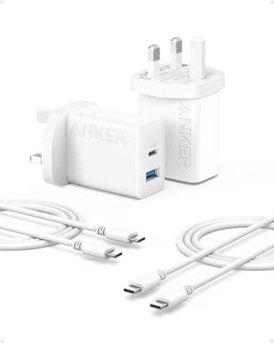 Image of Anker USB C Plug, 2-Pack 20W Dual Port USB Fast Charger Plug, Charger for iPhone 17/16/ 15/15 Pro/15 Pro Max, iPad, AirPods, and More (2-Pack 5 ft Cables Included)