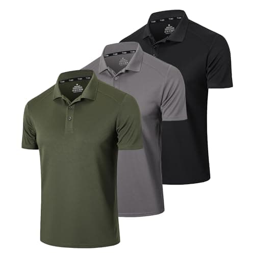 Image of Gaiatiger 3 Pack Mens Polo Shirts Short Sleeve Quick Dry Lightweight Golf Casual Collared Tops Breathable Moisture Wicking Work Shirts（0427） Black Grey Green-XL