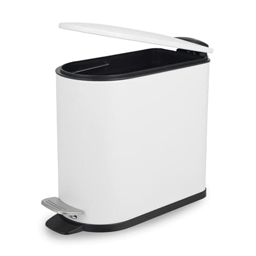 Image of Beldray Bathroom Pedal Bin – 5 Litre Small Toilet Bin, Soft Closing Lid, D-Shaped Sanitary Waste Bin for Bedroom, Office, Kitchen, Powder-Coated Finish, Space-Saving, White