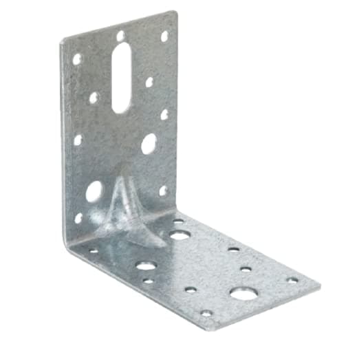 Image of 90mm x 90mm x 60mm (2.5mm Thick) Galvanised Steel Angle Bracket 90 Degrees Reinforced Elbow (for Use of Nails, Screws, Bolts and Coach Screws) (25)
