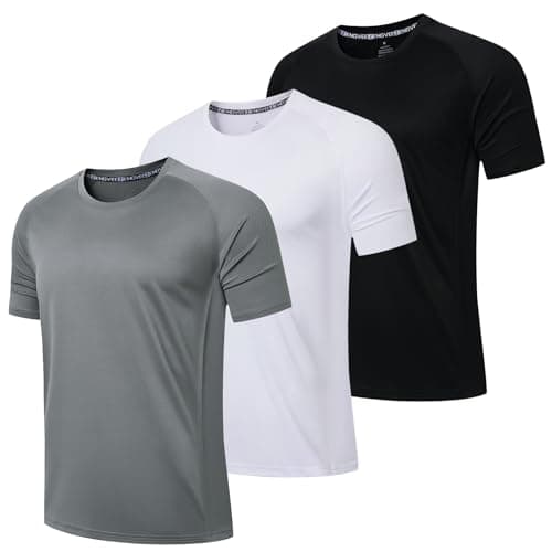 Image of LUWELL PRO 3 Pack Mens T Shirts Gym Clothes Running ShirtsQuick Dry Sport Tops for Men UK Moisture Wicking Athletic Shirt Breathable Short Sleeve Work Tshirts Multipack(YF-UK-560-Black Grey White-L)