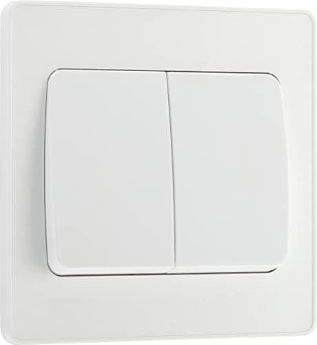 Image of BG Electrical Double Wall Light Switch, Wide Rocker, 2 Way, Screwless Front Plate, Round Edges, Evolve, Pearlescent White, 20A, 16AX, PCDCL42WW
