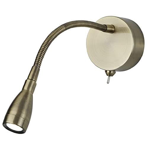 Image of Britalia LED Antique Brass Flexible Switched Modern Reading Wall Light | 0.8W 30lm 6500k LED | IP20 | UK Approved | Bendy Stem | Toggle Switch | Bedroom Lights