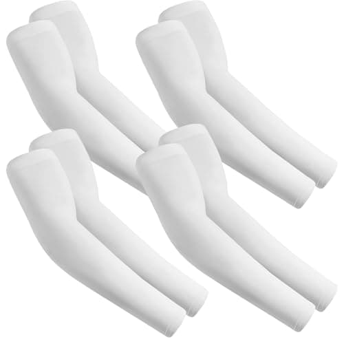 Image of fuinloth Arm Sleeves Compression UV Protection Gaming Sleeve to Cover Arms Cricket Running for Men/Women 4 White