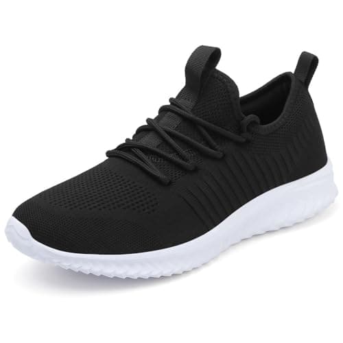 Image of VTASQ Mens Trainers Running Shoes Tennis Sports Training Walking Shoes Gym Athletic Fitness Fashion Sneakers Lightweight Breathable Outdoor Jogging Black White UK9.5