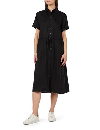 Image of Tommy Hilfiger Women's Linen SS MIDI Shirt Dress Black 36