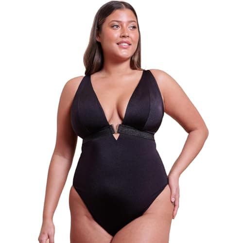 Image of Curvy Kate Plunge Swimsuit Siren Seas Non-Wired Womens Ladies Swimwear Black Size D-J