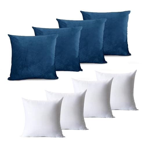 Image of Hafaa Velvet Cushions with Covers Included Set of 8 (4 Navy Cushion Covers 45 x 45, 4 Cushion Inserts) Luxury Decorative Square Throw Pillow Case Sofa Cushion 45cm x 45cm with Invisible Zipper