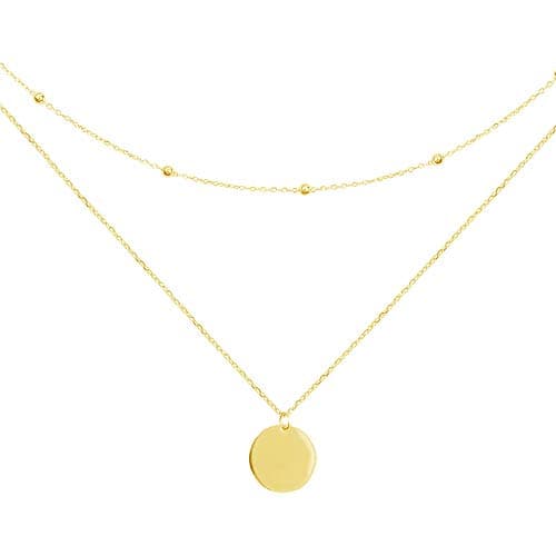Image of Layered Disc Pendant Choker Necklace for Women Girls 925 Sterling Silver 18K Gold Plated Dainty Full Moon Circle Coin Collar Two-Double Chain Fashion Y Jewellery Gifts Box Birthday Wedding Christmas