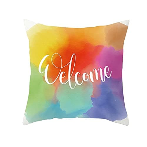 Image of Lieson Decorative Pillowcase Covers, 1Pcs Pillow Cases Outdoor 16x16 Inch Cushion Cases Multicolor 40x40cm Welcome Watercolor, Polyester