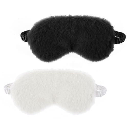 Image of 2 Pieces Plush Fluffy Eye Mask Comfortable Blindfold Eye Cover Soft Night Eyeshade Cover Cute Sleep Masks Adjustable Faux Fur Sleeping Mask for Women Men Travel Nap Gift