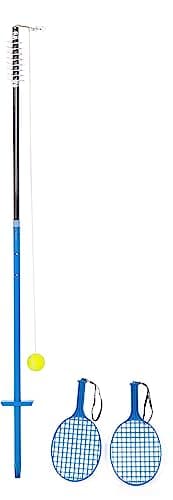 Image of Sunsport Swing Tennis Set | Tetherball Game for Adults & Kids Garden Games | Portable Tennis Practice Device with 2 Rackets, Ball on String & Adjustable Pole | Beach or Outdoor Garden Games