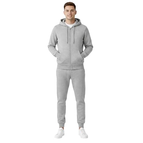 Image of Men’s Plain Tracksuit Zip Up Hoodie & Joggers Trouser Suit Set - Casual Warm Fleece Top Regular Fit Track Suit Sweatsuit With Drawstring Hoodie And Front Pockets Jogging Sets UK S-XXL-Grey - Small