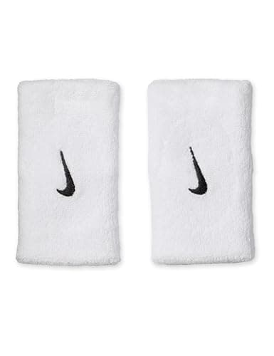 Image of Nike Swoosh Classic Doublewide Wristbands 2-Pack Sweatbands Tennis Fitness Running Wristbands Wide, White/Black, One Size