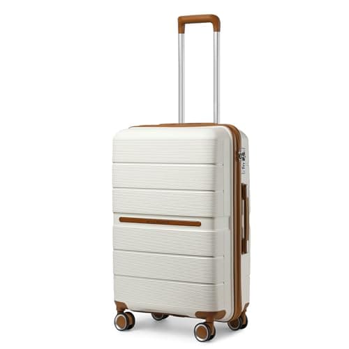 Image of British Traveller 24" Medium Suitcase Lightweight Polypropylene Hard Shell Luggage Hold Check in Suitcase with 4 Wheels and Built-in TSA Lock(White, 66cm 60L)