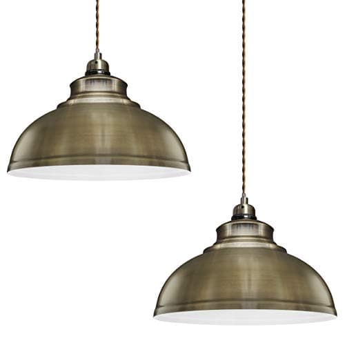 Image of Long Life Lamp Company 2 x Modern Vintage Antique Brass Pendant Light Shade Industrial Hanging Ceiling Light Ideal for Dining Room Bar Clubs & Restaurants