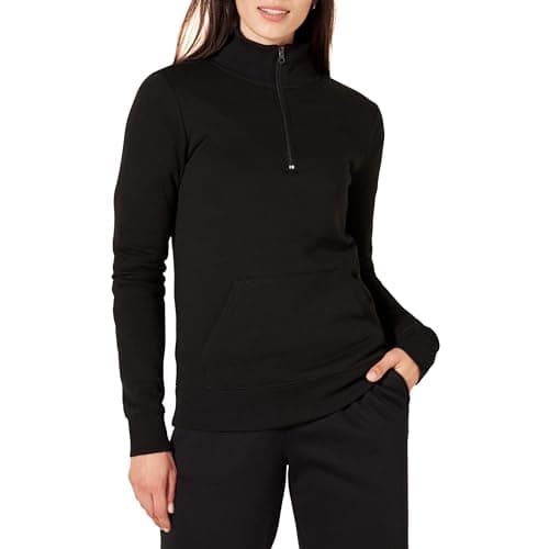 Image of Amazon Essentials Women's Long-Sleeve Fleece Quarter-Zip Jumper (Available in Plus Sizes), Black, M