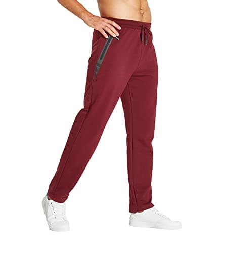 Image of Tansozer Mens Joggers Tracksuit Jogging Bottoms Slim Fit Open Hem Gym Sweatpants Running Pants Cotton Fitness Trousers with Zip Pockets Red M