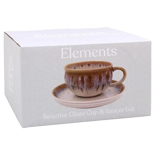 Image of Lesser & Pavey Elements Reactive Glaze Cup & Saucer for Kitchen | Lovely Coffee Cup Set for Home & Office | Tea Cups and Saucers for Enjoying Hot Drinks | Coffee Mug and Saucer Gifts for Women & Men