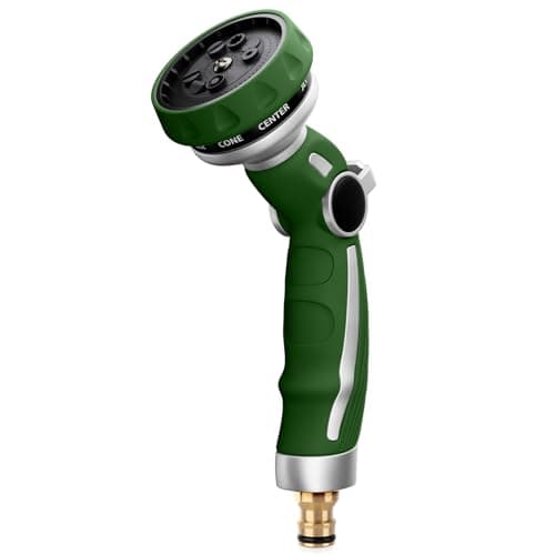 Image of RESTMO Garden Hose Pipe Spray Gun, Metal Jet Nozzle Sprayer Heavy Duty with 9 Patterns, High Pressure Water Sprayer with Thumb Flow Control, Ideal for Lawn & Plant Watering, Car & Pet Washing, Green