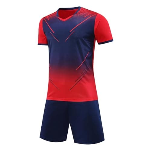 Image of Hoseay Football Kit Boys Quick Dry Soccer Jersey Set Breathable Training Shirts and Shorts PE Tracksuit Lightweight Athletic Wear Kids Sports Outfit for Gym Casual 7-8 Years, Red