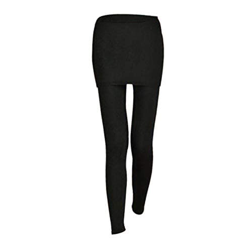 Image of Amosfun Two in One Leggings Women Leggings with Skirt Soft Elasticated Full Length Mini Skirt Leggings Elastic Casual Skinny Pants (Black)