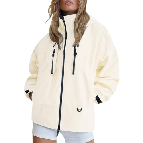 Image of Lightweight Waterproof Jacket Womens, Outdoor Raincoats with Hooded, Windproof Breathable Zip Up Softshell Jackets with Pockets, Casual jacket For Spring Fall Winter