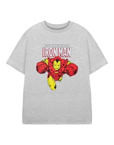 Image of Marvel Iron Man Boys Grey Short Sleeved T-Shirt Graphic Tee for Kids | Superhero Ironman Cartoon Apparel | Tony Stark Movie Merchandise Gift for Children & Teens