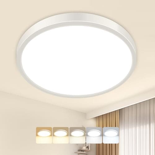 Image of Peasur Bathroom Light, 3000K/3500K/4000K/5000K/6500K 5 Color Temperature LED Ceiling Light, 15W 1500LM, IP54 Waterproof, Round, Small, Modern, Flush Ceiling Light for Bathroom, Kitchen, Bedroom, White