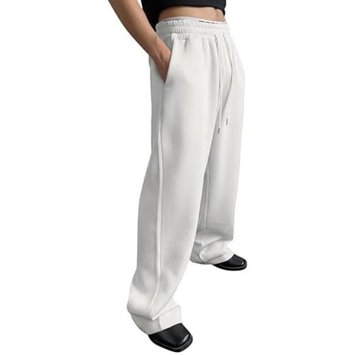 Image of Mens Joggers Tracksuit Bottoms Loose fit Work Pants White XL
