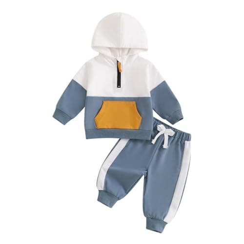 Image of JiAmy Toddler Baby Boys Clothes 2Pcs Long Sleeve Hoodie Sweatshirt Pants Set Newborn Tracksuit Clothing Outfit for Blue 12-18 months